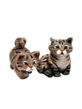 Set of 2 Vintage Artesania Rinconada Uruguay Handcrafted Ceramic Cat Figurines
